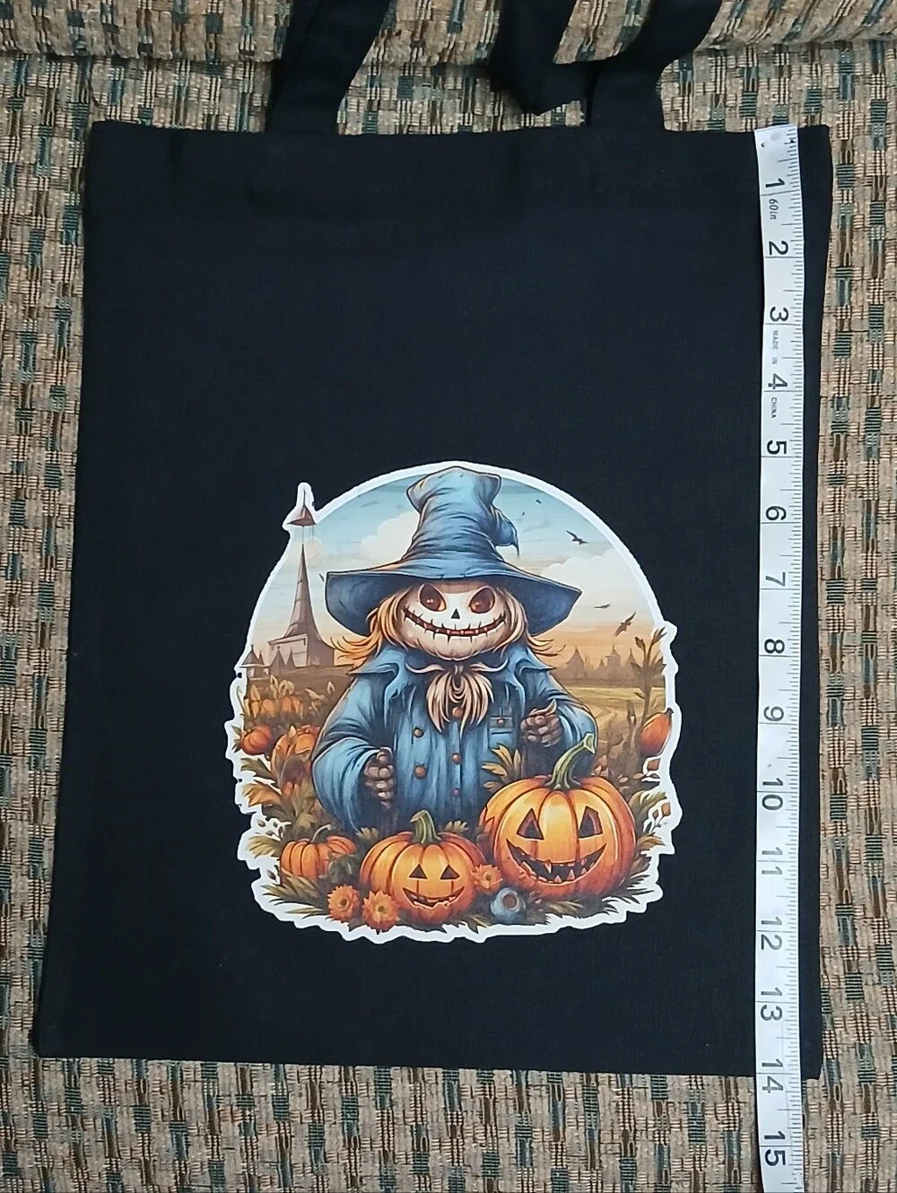 Set of 3 Halloween Trick or Treat Pumpkin Canvas Tote Bags 11x14